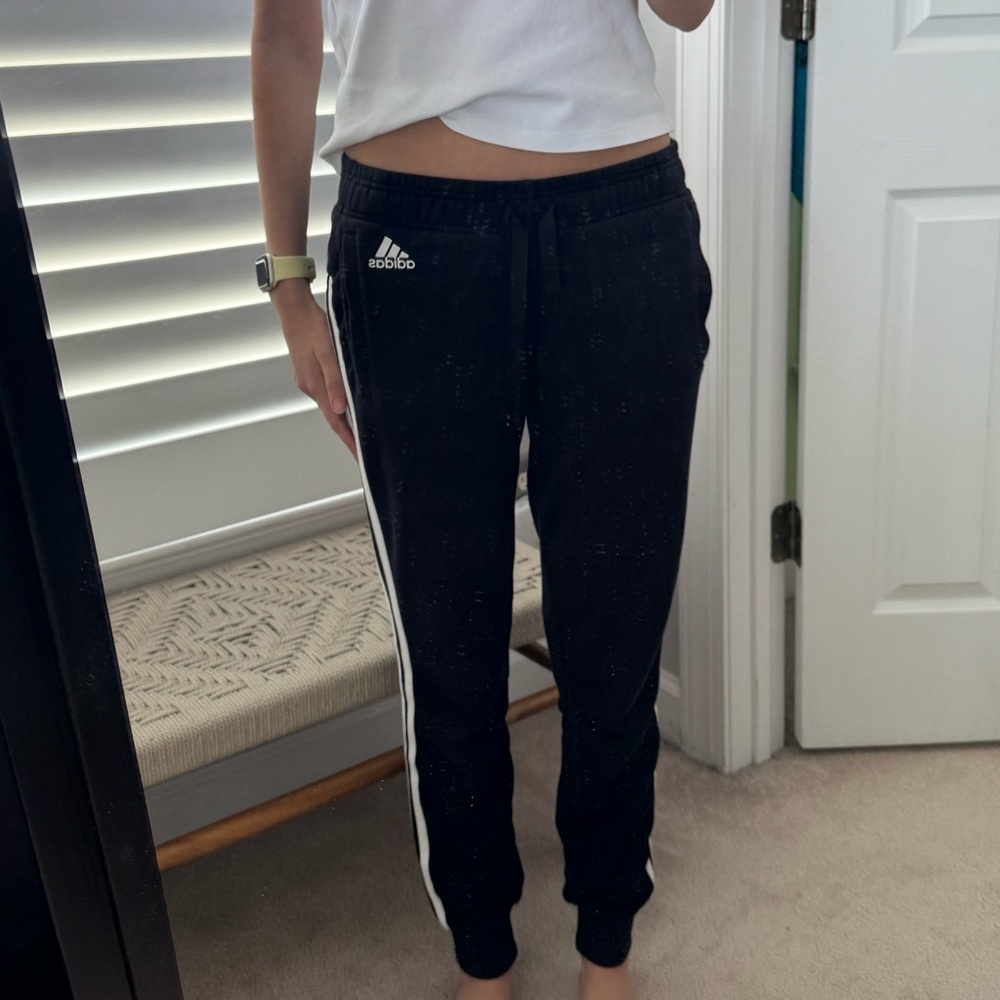 Adidas Black Joggers with White Stripes